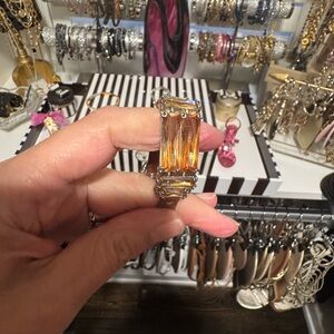 Henri Bendel Gem and Leather Amber Crystal Bracelet.